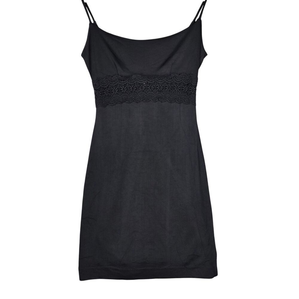 BRANDENBURG VINTAGE 80's LACE‑TRIM STRAP DRESS – WOMEN’S M – BLACK – STRETCH FIT
